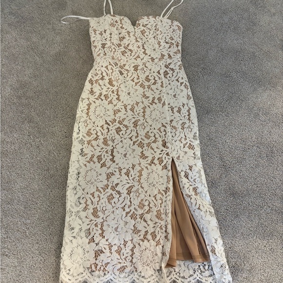 Lulu’s Crochet Lace White Midi Dress - Picture 2 of 4